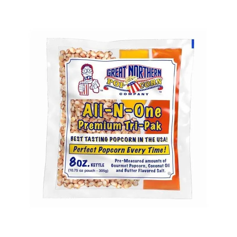 All-in-One Premium Tri-Pack Popcorn - Premeasured 10.75-Ounce Popcorn Packs for 8-Ounce Commercial Poppers - 24/Case by Great Northern Popcorn