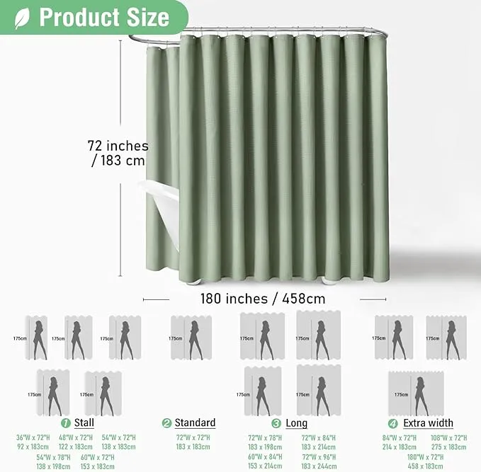 Dynamene Long Fabric Shower Curtain - 78 inch Long Waffle Weave Weighted Cloth Shower Curtains for Bathroom, Neutral Heavy Duty Hotel Spa Luxury Bath Curtain Set with 12 Plastic Hooks,72x78, Grey