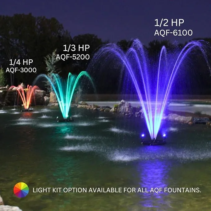 HALF OFF PONDS 1/3 HP Floating Fountain | 100 Foot Cord | 9 Patterns | Surface Aeration for Ponds | AQF5200-100