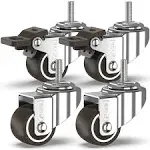 1&#034; Inch Small Caster Wheels with 2 Brakes -1/4&#034; -20 X 3/5&#034; (Stem Dia. 1/4&#034;, Leng