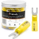 Wirefy 90 PCS Heat Shrink Fork Connectors #8 - Marine Grade Fork Terminals - Spade Fork Wire Connectors - Yellow 12-10 Gauge