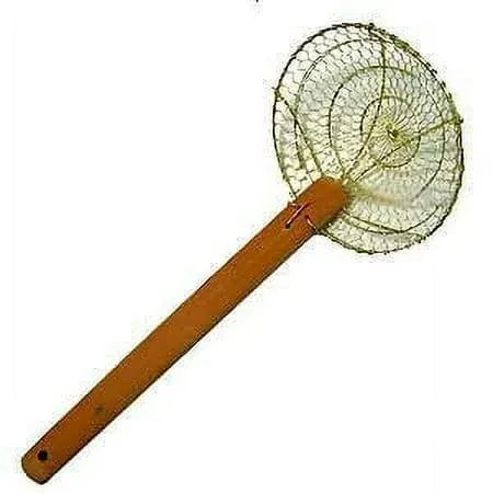 Sunrise 6" Round Brass Spider Strainer with Bamboo Handle