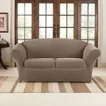 3pc Stretch Pique Loveseat Slipcovers Taupe - Sure Fit