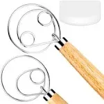 Danish Dough Whisk Bread Mixer，2 Pack Premium Stainless Steel Dutch Whisk With a Dough Scraper for Bread, Pastry or Pizza Dough - Perfect Baking