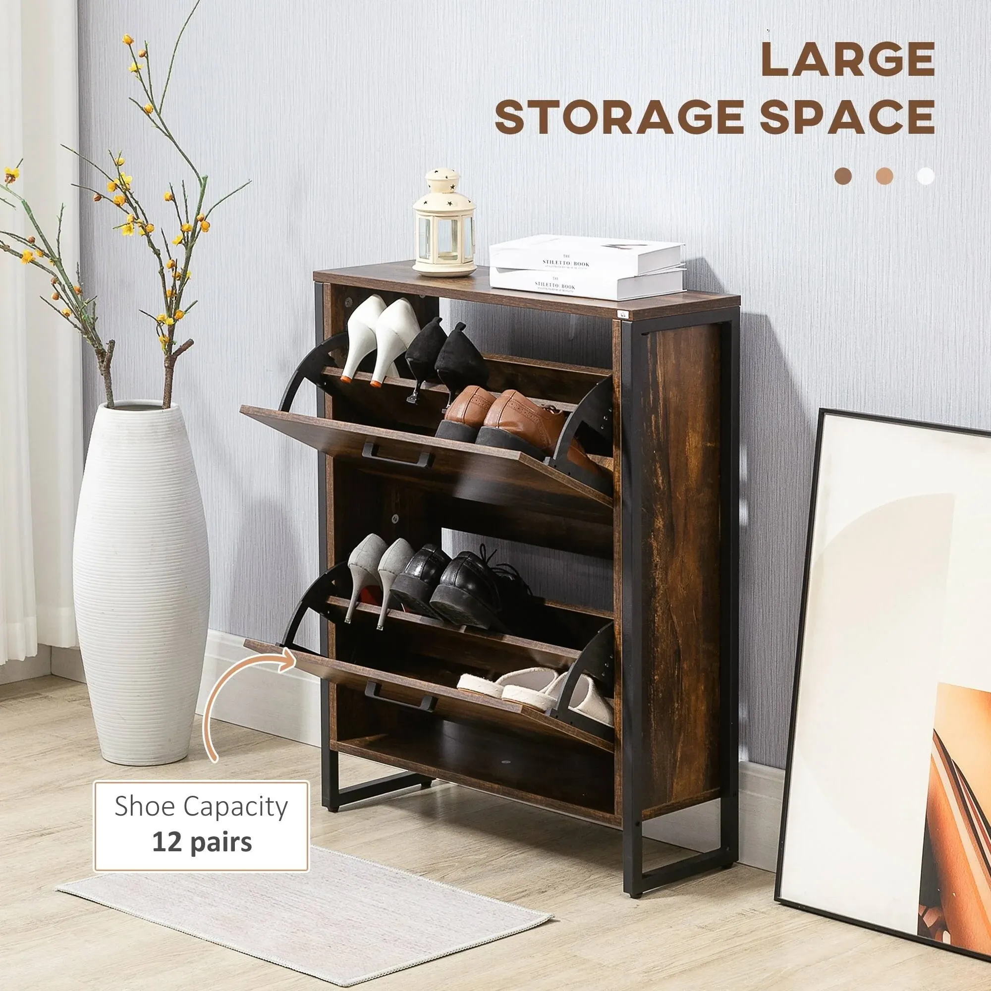 HOMCOM Shoe Cabinet with 2 Flip Doors