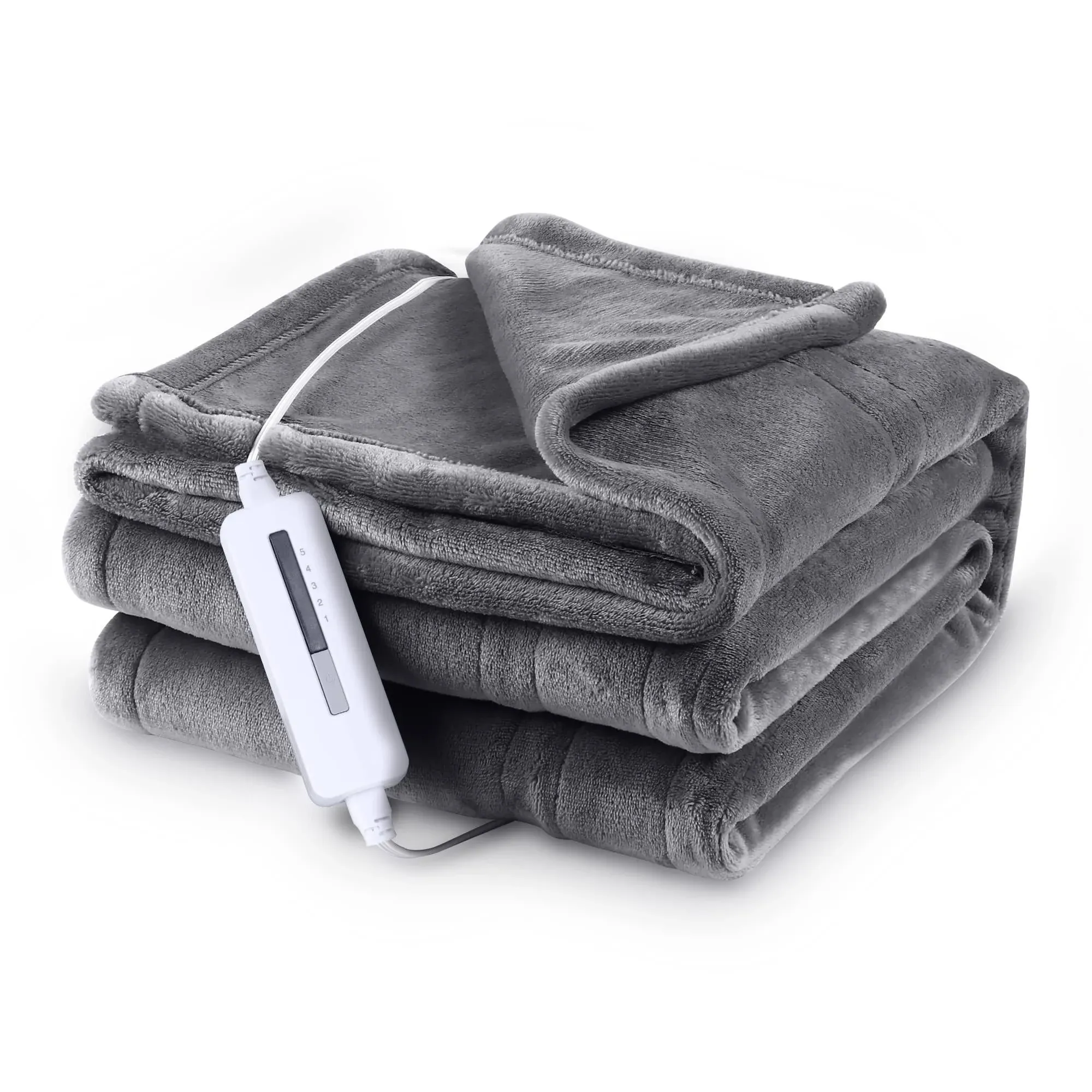 Electric Blanket Heated 72"x84" Full Size Oversized Flannel Heated Blanket, Fast Heating with 4 Heating Levels &10 Hours Auto Off, Machine Washable-Grey