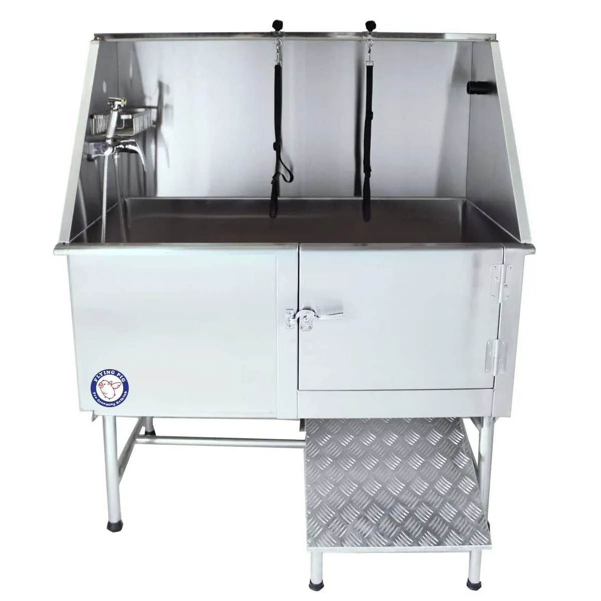 Flying Pig Grooming Flying Pig 50" Stainless Steel Pet Dog Grooming Bath Tub with Walk-In Ramp & Accessories (Right Door/Left Drain)