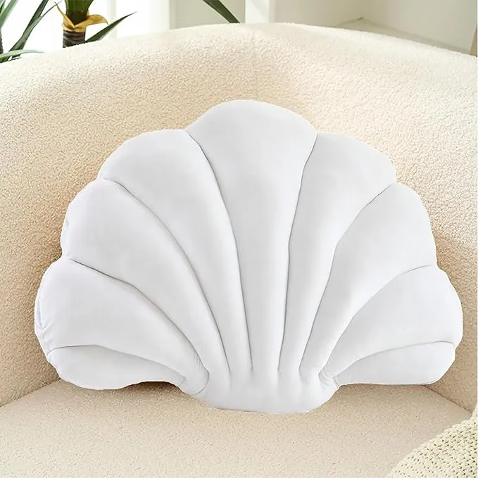 Soft Velvet Shell Pillow “White”, Velvet pillow, Seashell pillow for sofa, Decorative pillow for living room, Gift for her