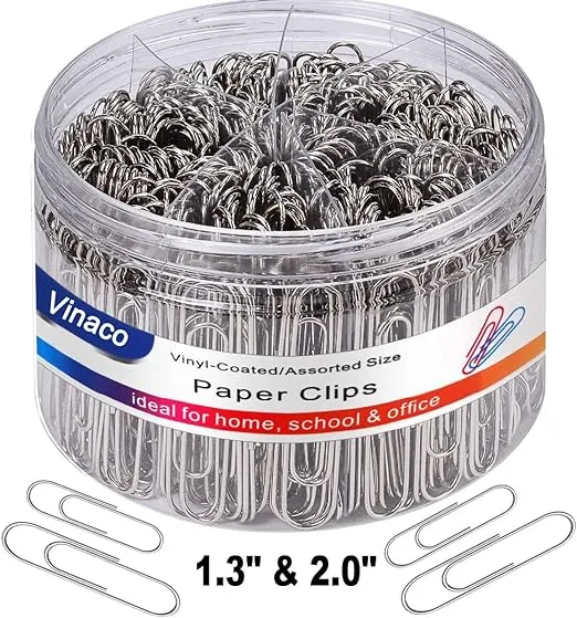 Vinaco Paper Clips, Medium and Jumbo Paper Clip (1.3 inch & 2.0 inch), Durable and Rustproof, Coated Paper Clips Great for Office