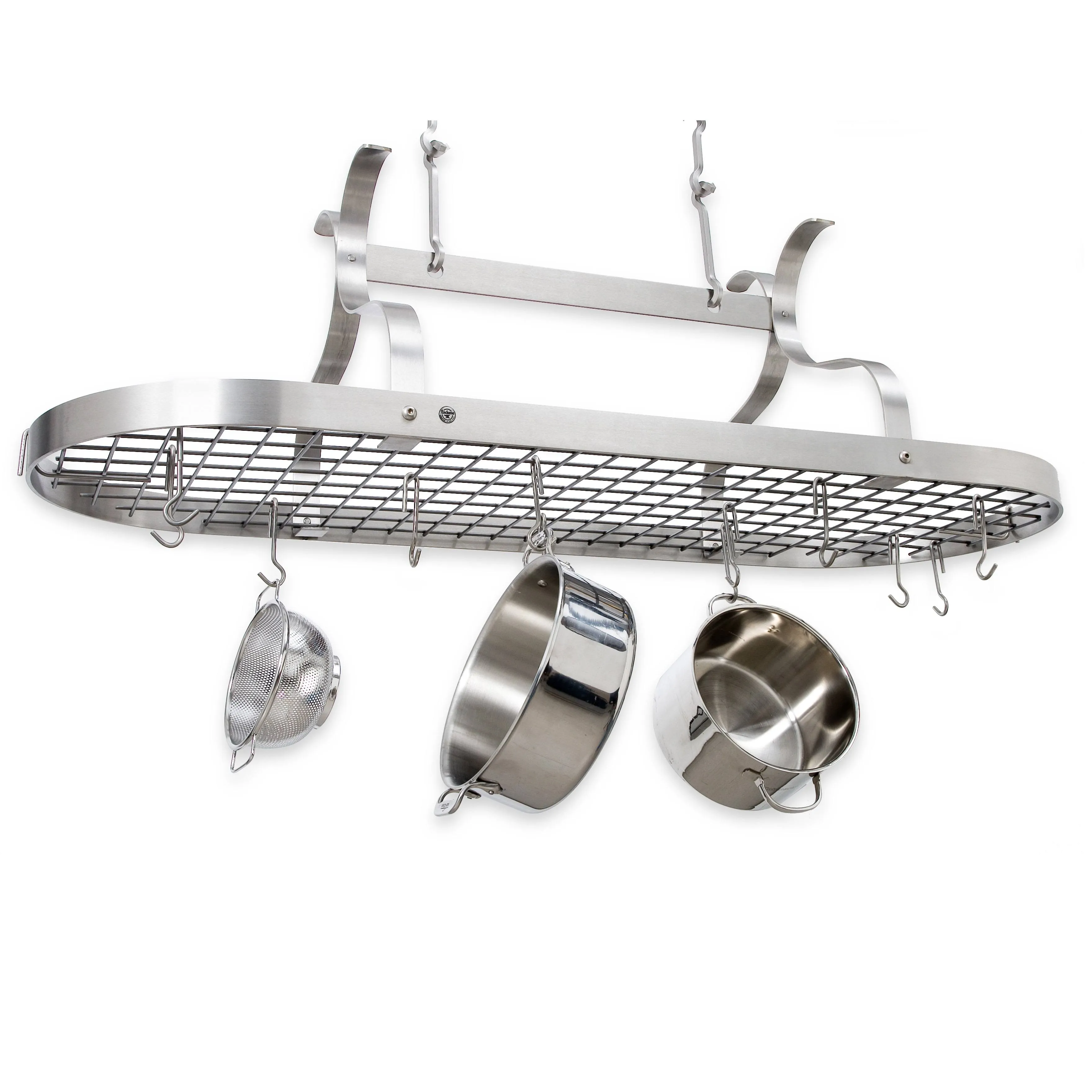 Enclume Scroll Arm Oval Pot Rack - Brushed Stainless Steel