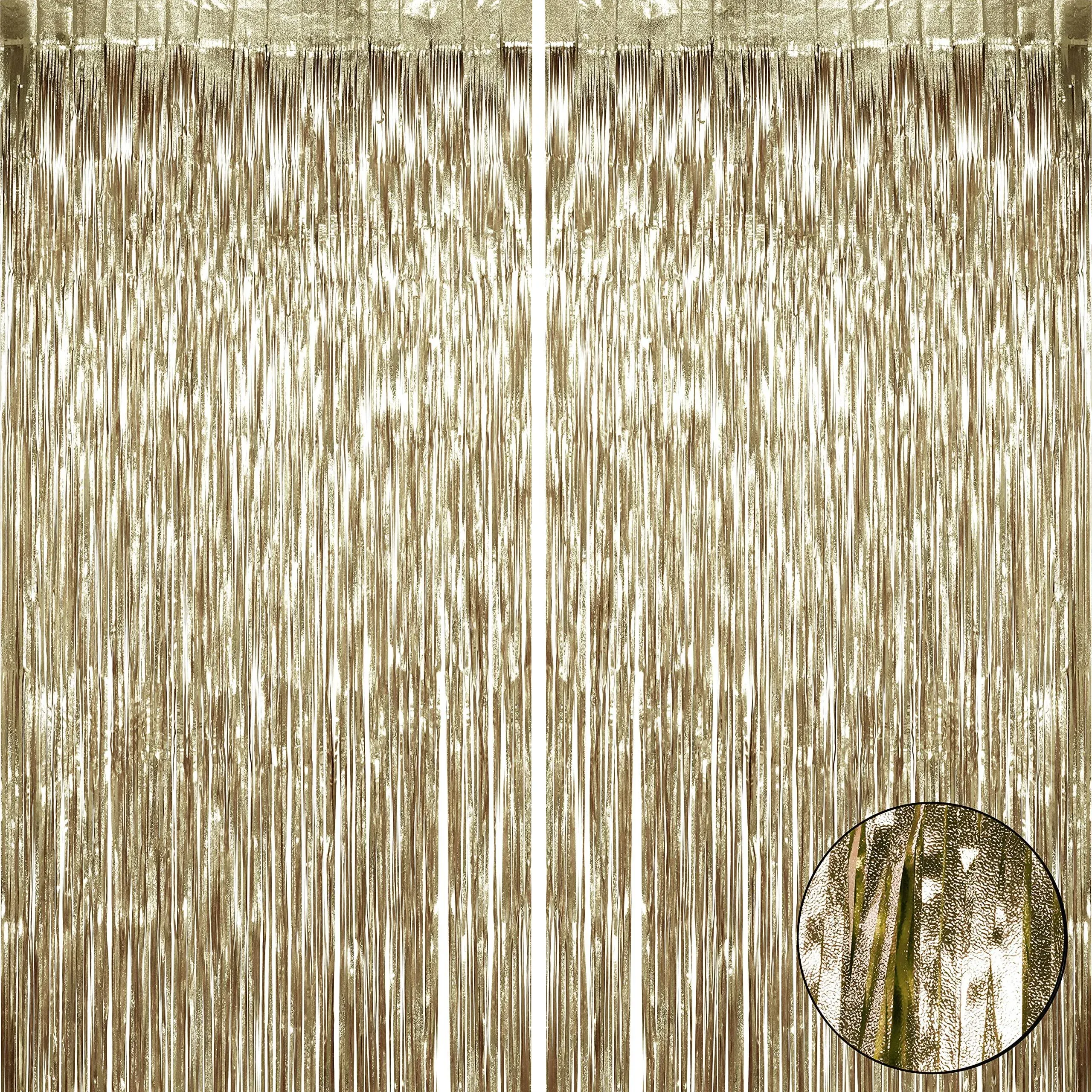 Champagne Gold Metallic Tinsel Foil Fringe Curtains Bachelorette Wedding