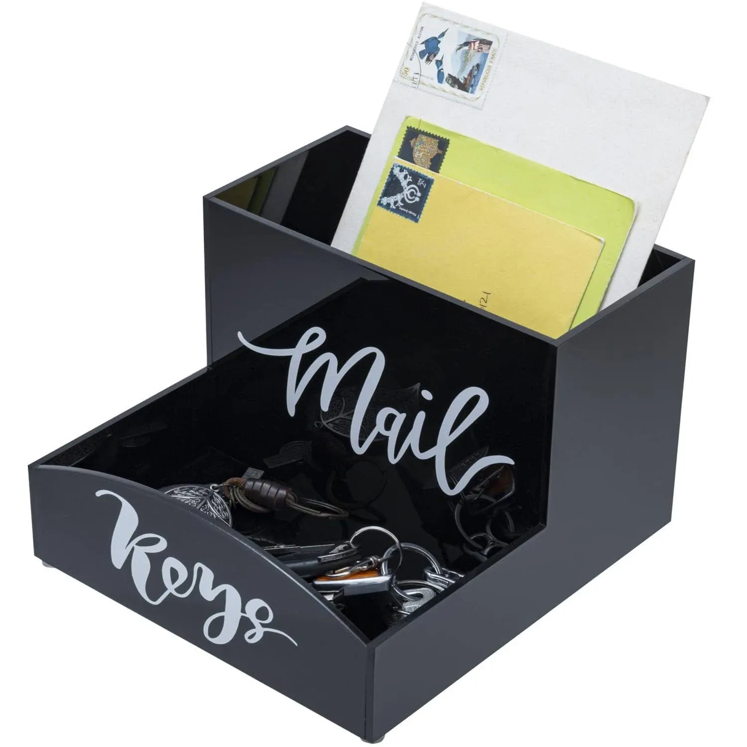 Black Acrylic Mail Holder &amp; Key Organizer Storage Tray, Office Desktop Organizer