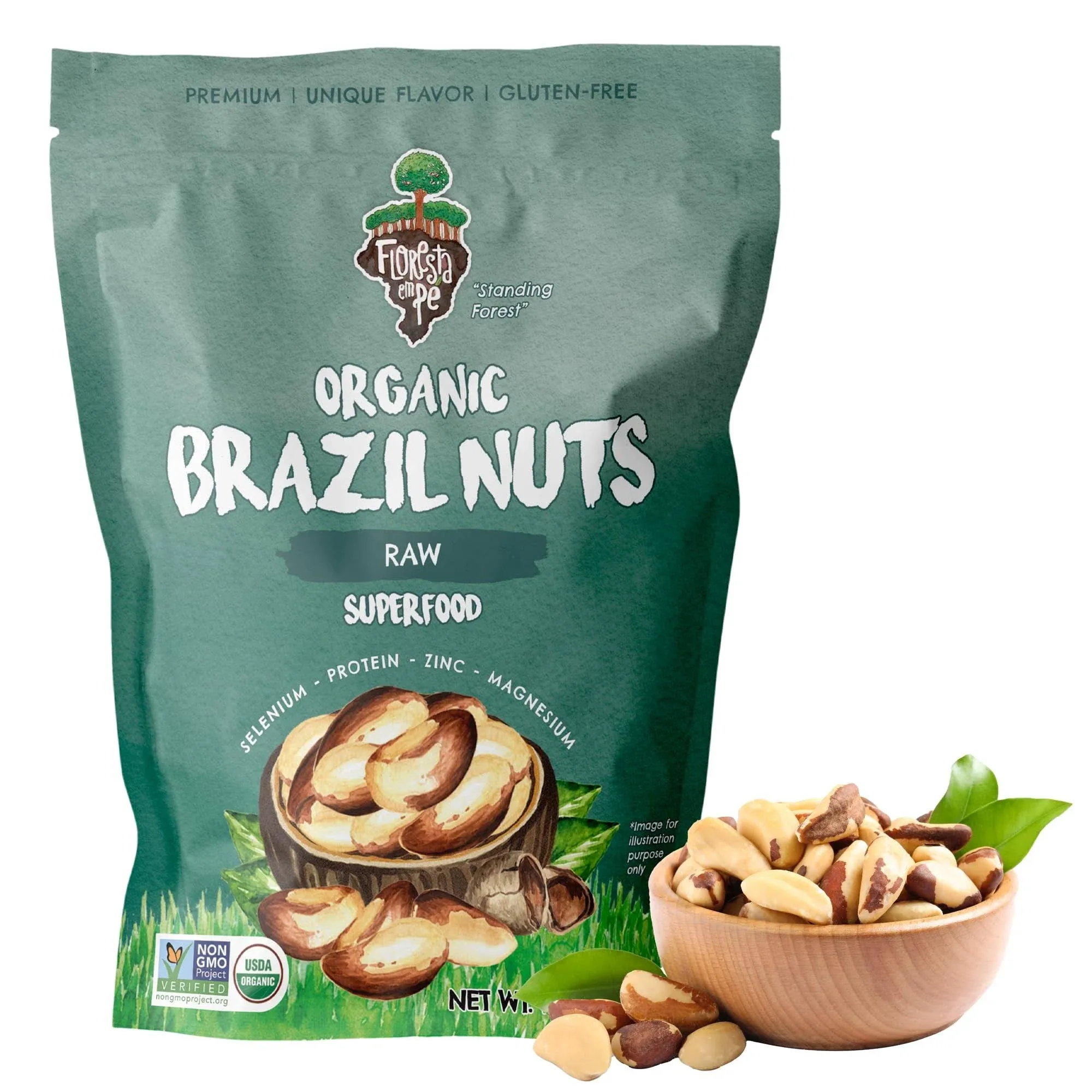 Floresta Em P The True Organic Premium Brazil Nuts (1 lb) - Medium Size - Raw Fresh Handmade Sustainably Harvested Whole Unsalted - Non-GMO Certified