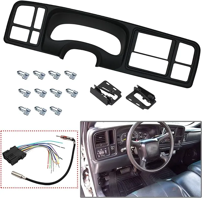 Double DIN Dash Kit W/Wiring Harness & Antenna Adapter Fit 1999-2002 GM Full-Size Trucks/SUV's Silverado Sierra - Double Din Dash Bezel Cover Kit Car Stereo Radio Install Dash Kit