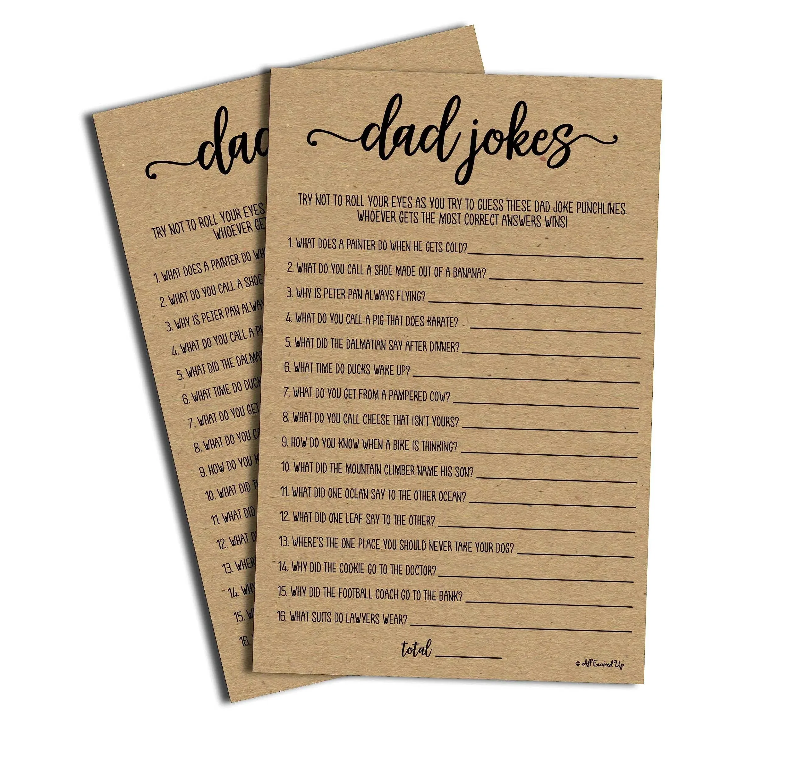 Dad Jokes Game - Kraft (50-Sheets) Rustic Baby Shower, Sprinkle Party Game, Printed Gender Reveal Neutral Co-Ed (Large Size Sheets)