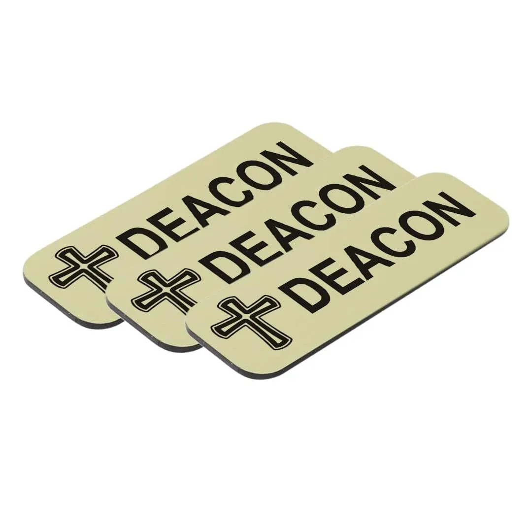 Deacon, Cross Design, 1 x 3&#034; Name Tag/Badge, (3 Pack)