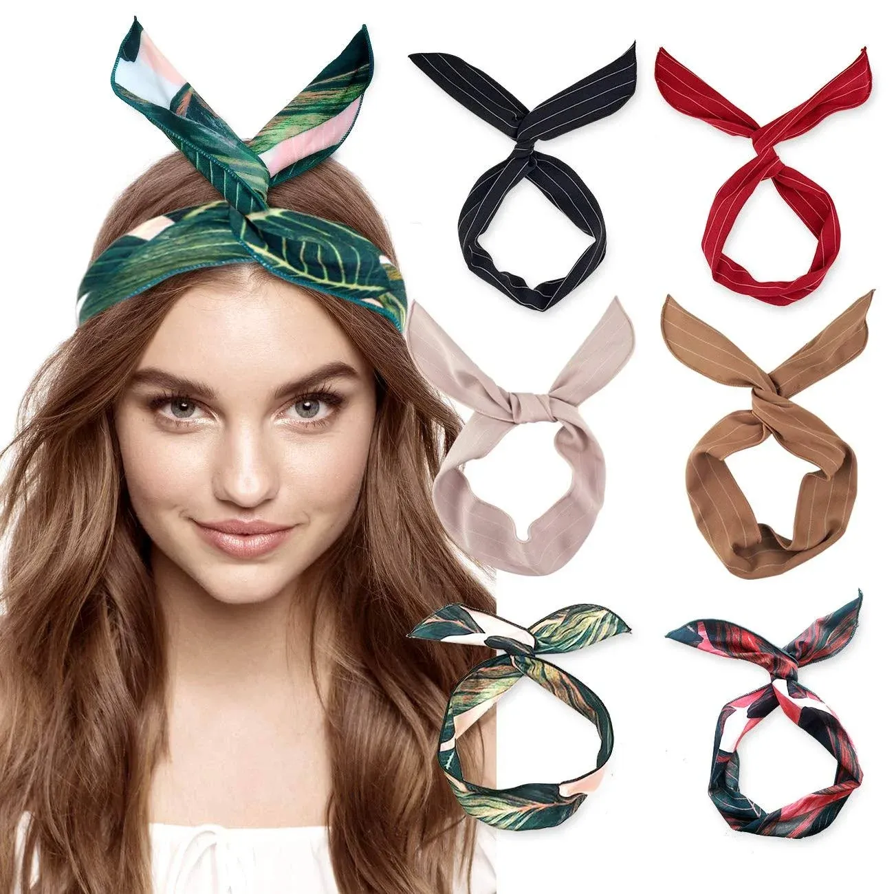 6 Pack Vintage Headbands for Women - Rabbit Ear Wired Hairbands