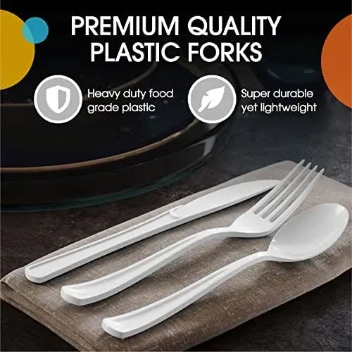 Disposable Plastic 200 Pcs - Heavy Duty Plastic Disposable Cutlery  Forks White