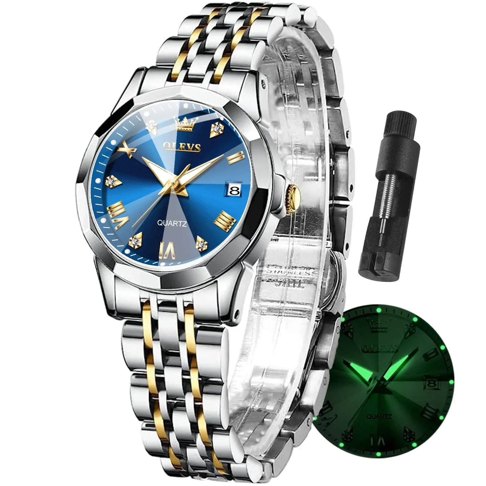 OLEVS Watches Women with Date Silver Stainless Steel Luxury Ladies Watches with