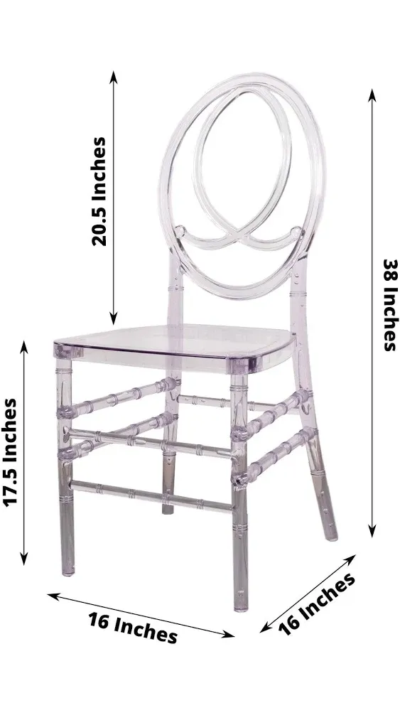 Efavormart Stackable Clear Acrylic Phoenix Chiavari Ghost Chair, Transparent Resin Armless Oval Back Chair