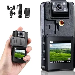 64GB Body Camera, 1296P Body Cam (3000mAh) with IR Night Vision, 180° Rotatable Lens and 3 Sturdy Clips, Camcorder with Audio and Video Recording, Ideal for Police Civilians Hikers Cyclists