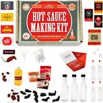 DIY Gift Kits Hot Sauce Making Kit, 26 Piece Set, Gourmet Spicy Gift Set for Men, Featuring 5Th Generation Heirloom Peppers & Spice Blends, Natural & GMO Free, Recipe Book, Storing Bottles