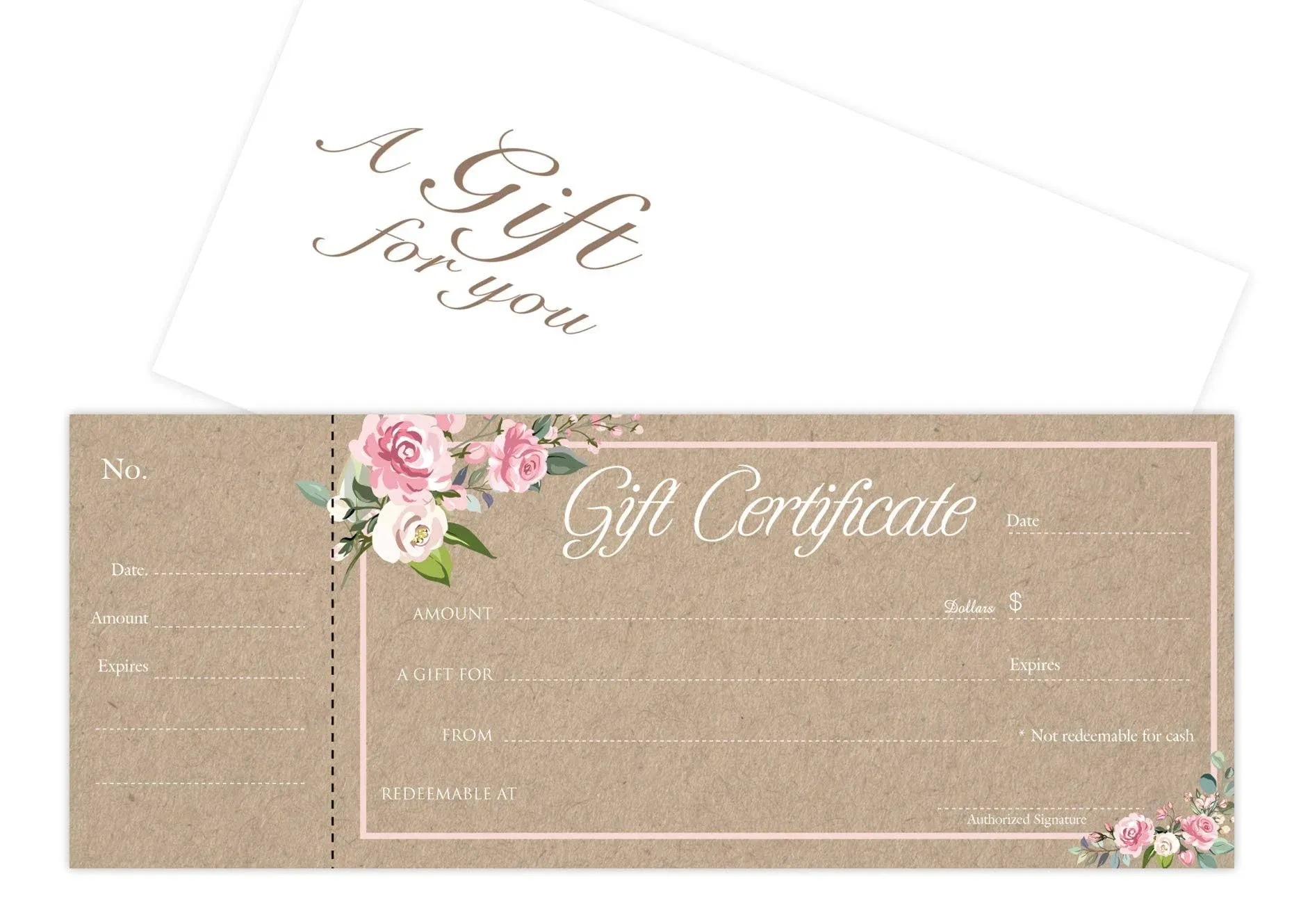 Blank Gift Certificates 25set, Rose Kraft Image, Gift Certificate for Business ...