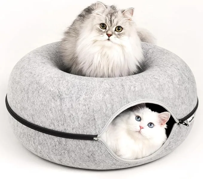 Hausmellow Peek A Boo Cat Cave Tunnel Bed - Cat Tubs and Tunnel Bed for Indoor ...