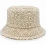 Newfancy Women Girls Winter Bucket Hat Curly Faux Fur One Size, Beige 