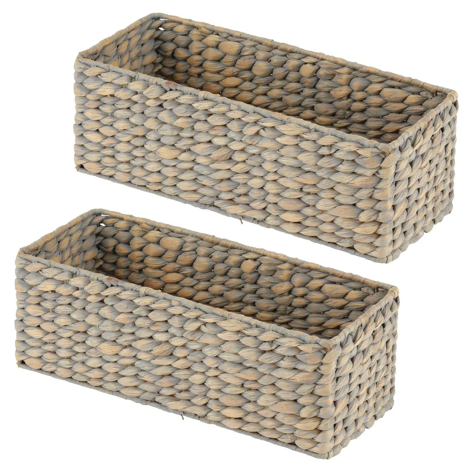 mDesign Woven Hyacinth Bathroom Toilet Tank Storage Basket Bin, 2 Pack, Gray