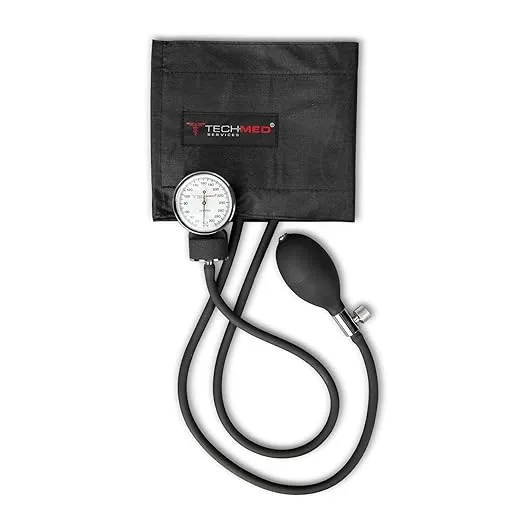 Tech-Med Standard Manual Blood Pressure Cuff | Precise Monitoring Blood Pressure Cuff Manual and Sphygmomanometer | Black Nylon BP Cuff Manual