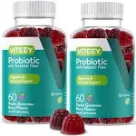 Viteey Probiotics Plus Prebiotics Fiber Gummies, Extra Strength 2 Billion CFUs for Immune Support and Digestive Support, Dualbiotic Vegan and Pectin