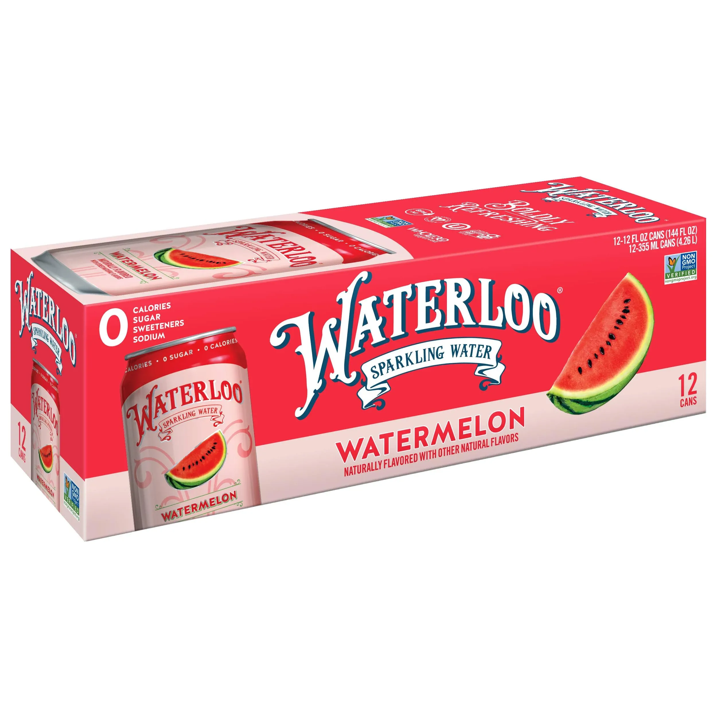 Waterloo Sparkling Water, Watermelon Naturally Flavored, 12 Fl Oz Cans, Pack of 12 | Zero Calories | Zero Sugar or Artificial Sweeteners | Zero Sodium