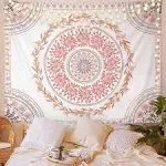 Fly Spray Mandala Tapestry Aesthetic,Boho Tapestry Wall Hanging,Pink Floral Medallion Tapestries,Bohemian Wall Art Hippie Decor for Bedroom Living