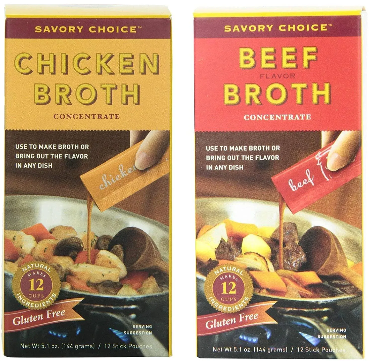 Savory Choice Liquid Chicken and Beef Broth Concentrates, Set of 2 Boxes (One Pack)