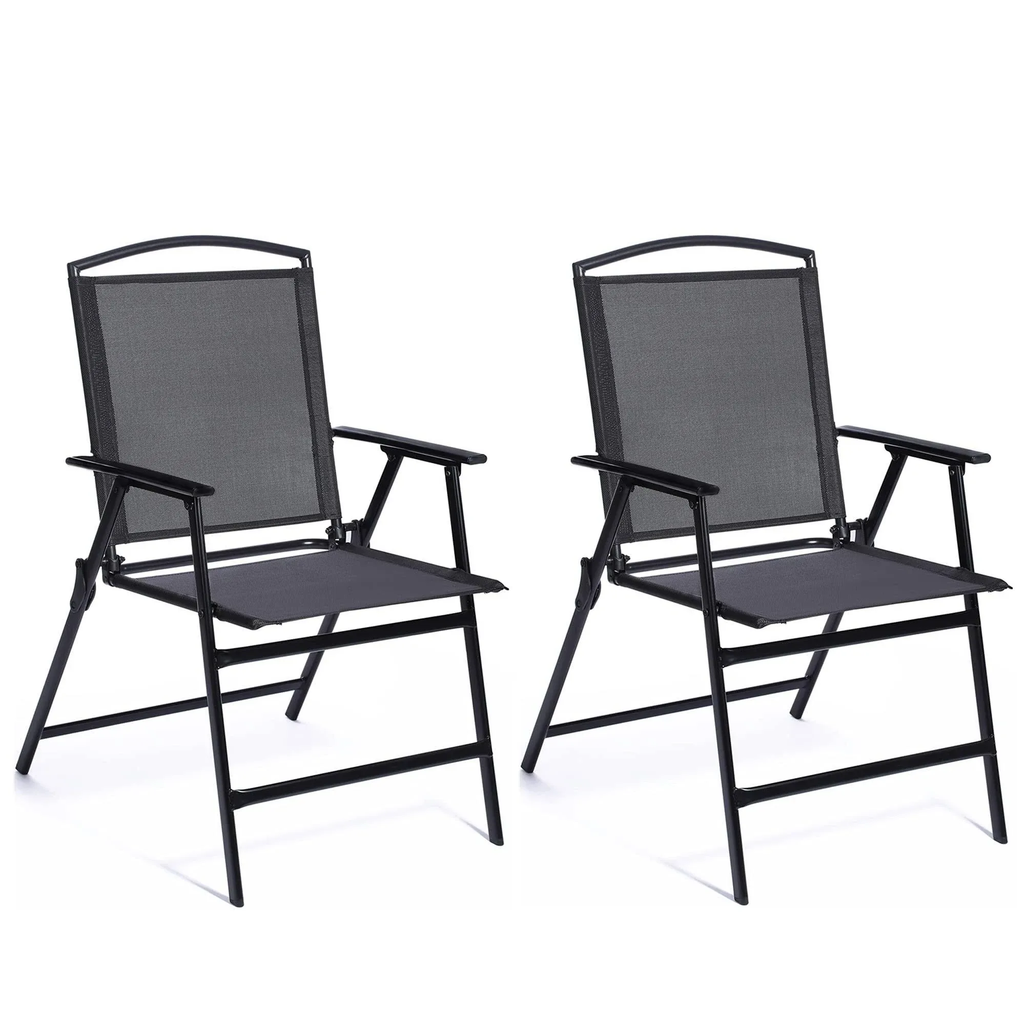 Bylring Patio Folding Sling Dining Chairs Set of 2 Outdoor Indoor Black 