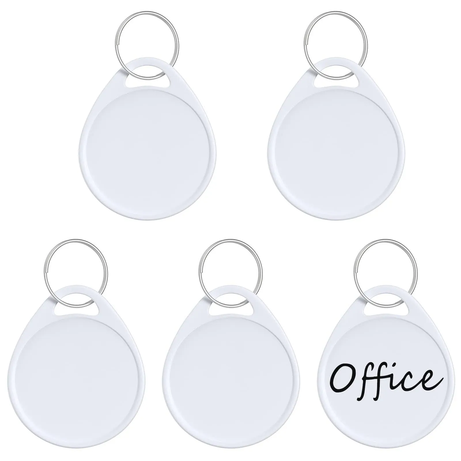 Uniclife 1.5 Inch Tough Plastic Key Tags Sturdy Round White Item Identifiers with Blank Paper Label Stickers and Split Rings, 100 Pack