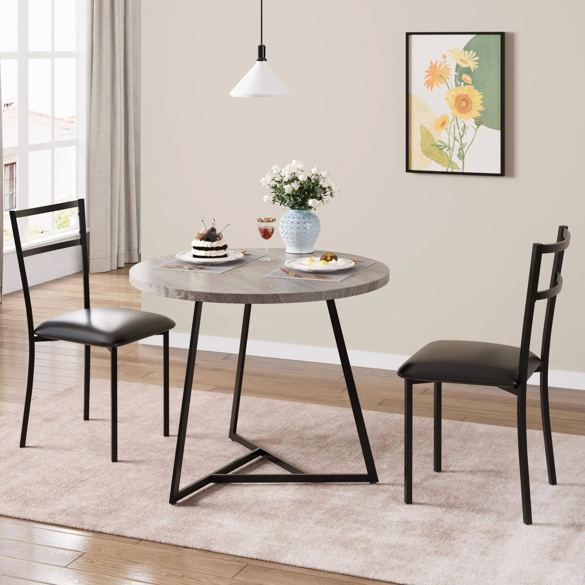 Dining Table Set, Kitchen Table and Chairs for 2, Round Dining Room Table Set...