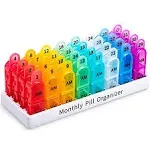 Pill Organizer Monthly 2 Times a Day, 30 Day Pill Organizer AM PM, One Month Pill Box Organizer with Unique Handle Design, 31 Day Travel Midicine Pill Cases Hold to Vitamin, Supplements & Medications