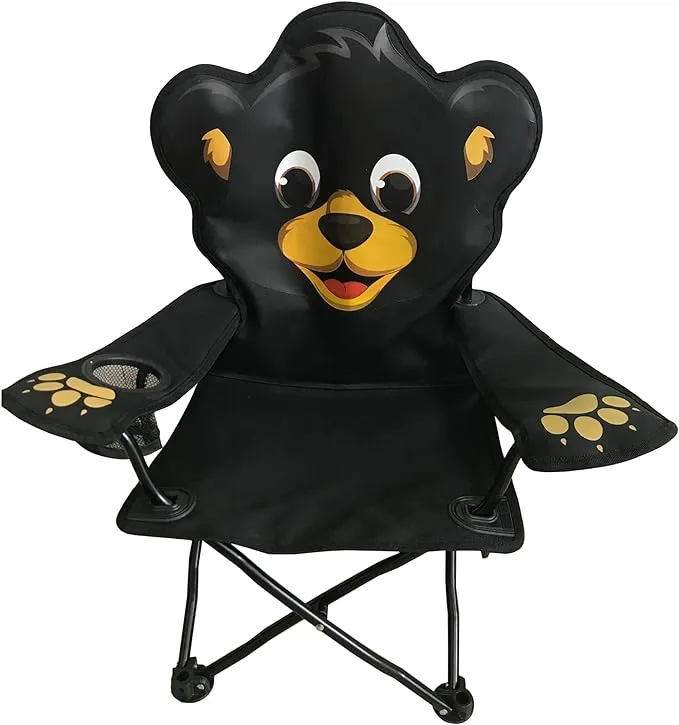 Wilcor Kids Black Bear Folding Camp Chair with Cup Holder and Carry Bag