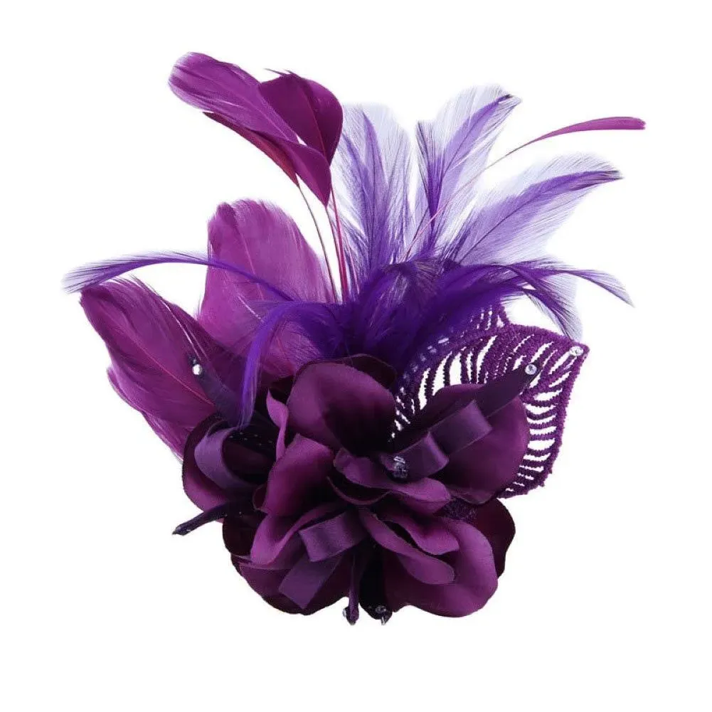 Song Qing Women's Fascinator Feather Flower Hair Clip Pin Brooch Corsage Bridal ...