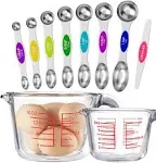 10pcs Magnetic Measuring Spoons and Borosilicate Glass Measuring Cups Set 1 Cup 2 Cup Nesting Stainless Steel Metal Spoons for Cooking Baking Supplies Kitchen Gadgets Essentials Tools