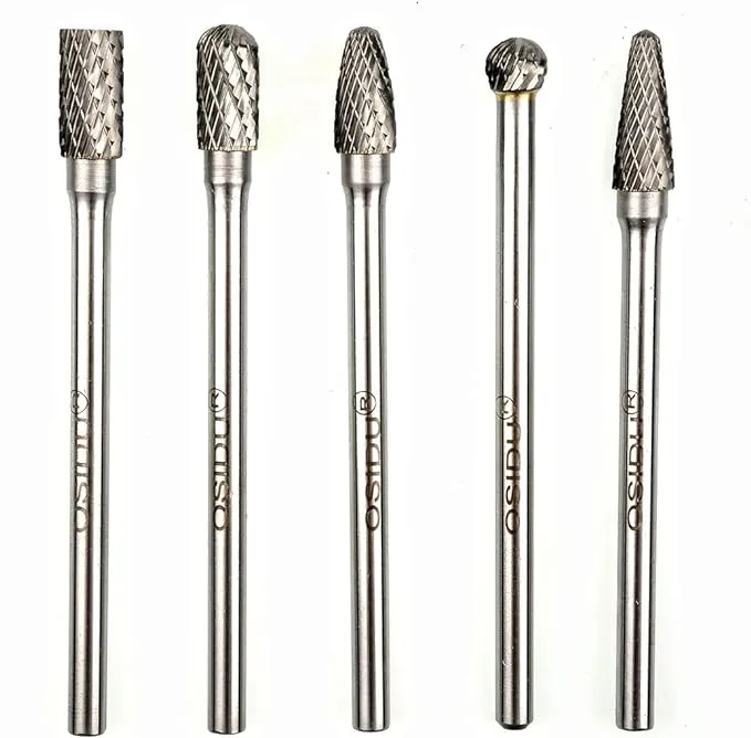 Carbide Burrs Set 5pcs Extra Long Shank Carbide Rotery Burr File Double Cut 1/4 Inch Shank Long Burr Bits For Die Grinder Bits