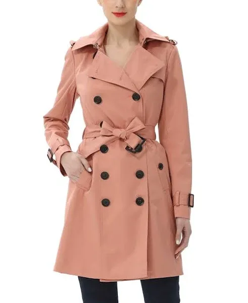 Women's Adley Water Resistant Hooded Trench Coat - Guava - Size Medium