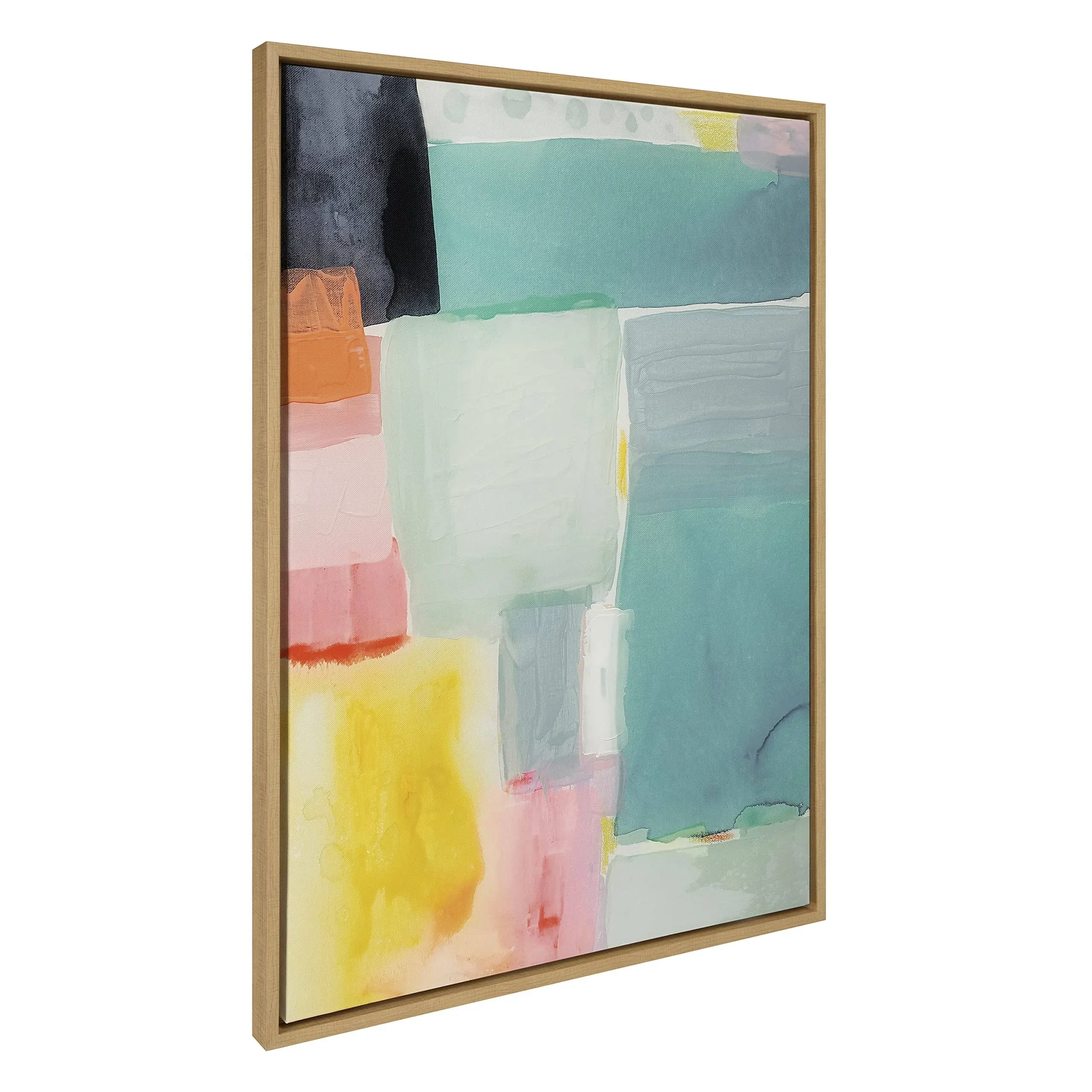 Kate and Laurel Sylvie United Colors I Framed Canvas Wall Art by Amy Lighthall, 28x38 Natural, Modern Soft Watercolor Abstract Art for Wall Home Decor