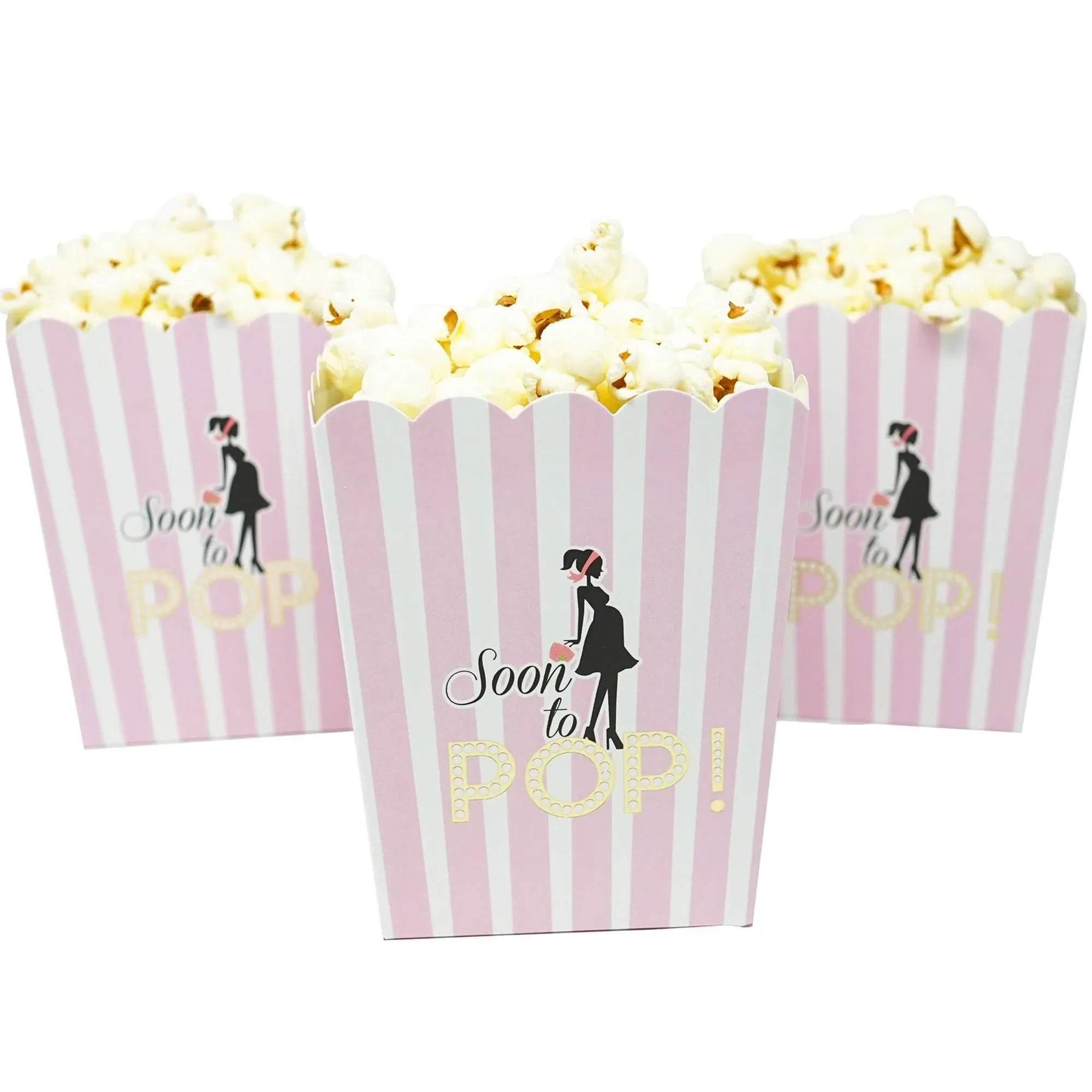 Soon to Pop Popcorn Favor Box for Baby Shower Party Small Size 20 Count by Chloe Elizabeth Soft Pink