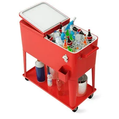 Giantex Rolling Cooler Cart, 80qt Outdoor Cooler with Locking Wheels, Storage Shelf, Bottle Opener, Drain Plug, Patio Beverage Bar Cooler Trolley Ice Chest for Party Cookouts BBQ (Red)