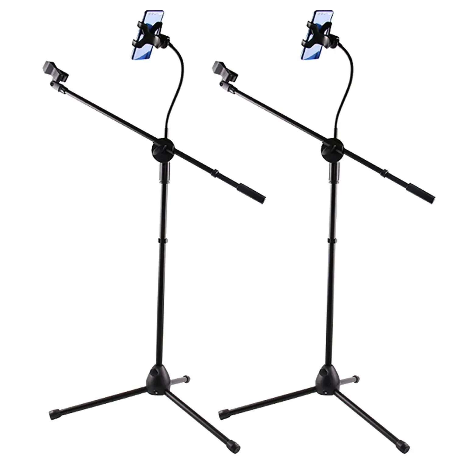 5Core Microphone Stand with Tablet Holder 2Pcs Foldable Adjustable 44–67 Inch Floor Boom Mic Arm w Phone Clamp Tripod w Carry Bag + 2 Mic Clips for Singing Karaoke Studio Stage MS MOB 2PCS