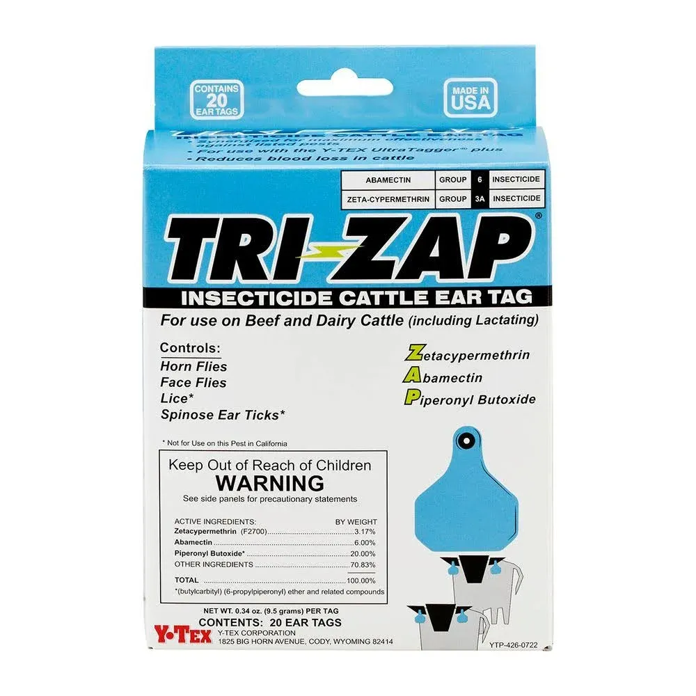 Tri-Zap Insecticide Cattle Ear Tags 20 Pack