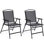 Patio Sling Dining Chairs Set of 2 Outdoor Indoor Backrest Portable SEATS (Black) Bylring